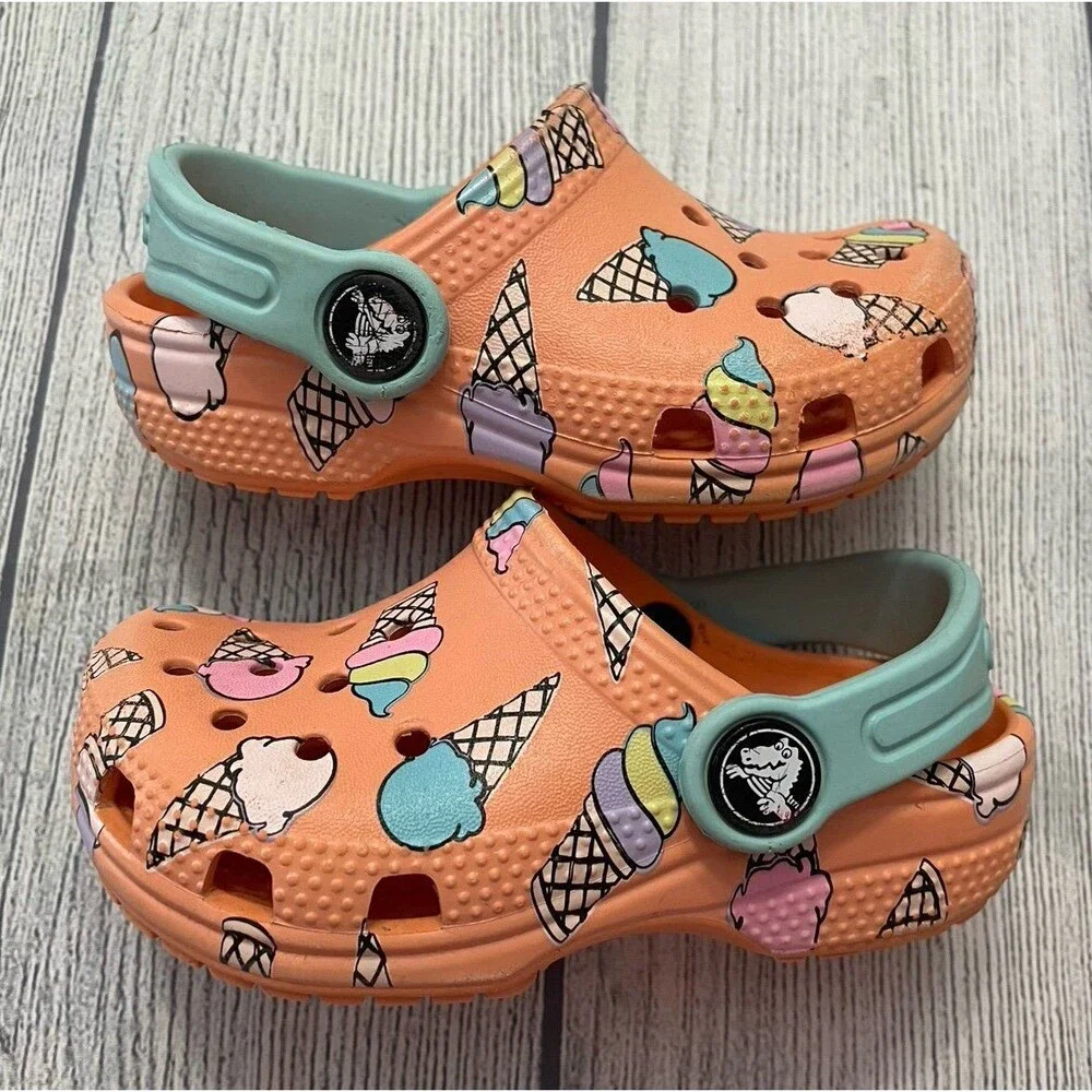 Peach Ice Cream Croc Crocs Little Girl Toddler Sandals Shoes, Size 7